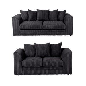 Dylan Jumbo Cord 3+2 Seater Fabric Sofa in Black