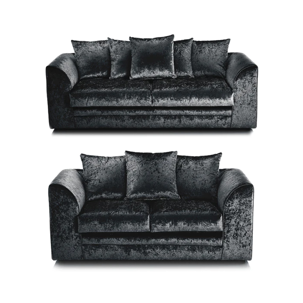 DYLAN CRUSHED VELVET BLACK 3+2