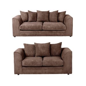 Luxury Life Furniture Dylan Jumbo Cord 3+2 Seater Fabric Sofa in Chocolate
