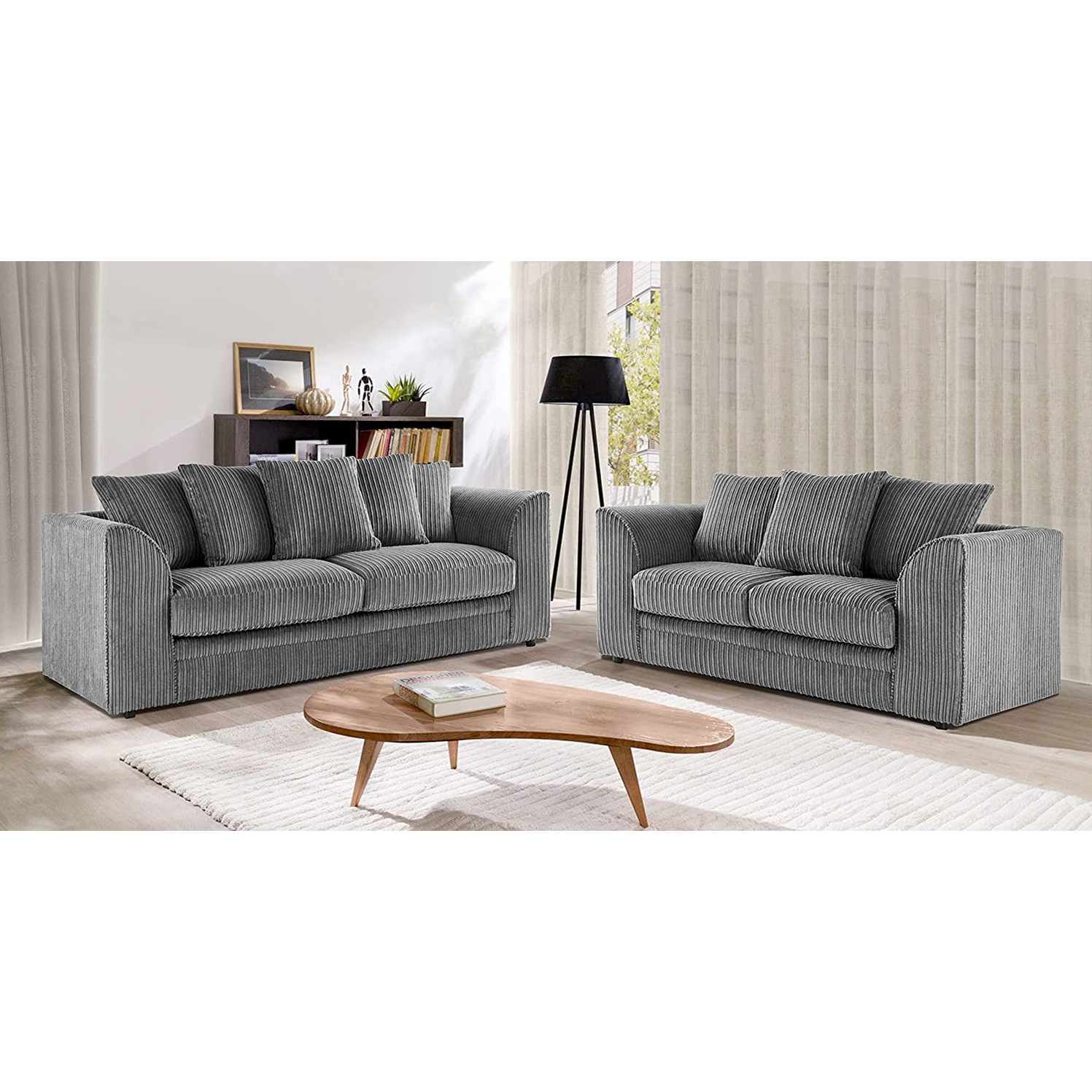Dylan Jumbo Cord 3+2 Seater Fabric Sofa in Grey Dylan Jumbo Cord 3+2 Seater Fabric Sofa in Grey - Image 3