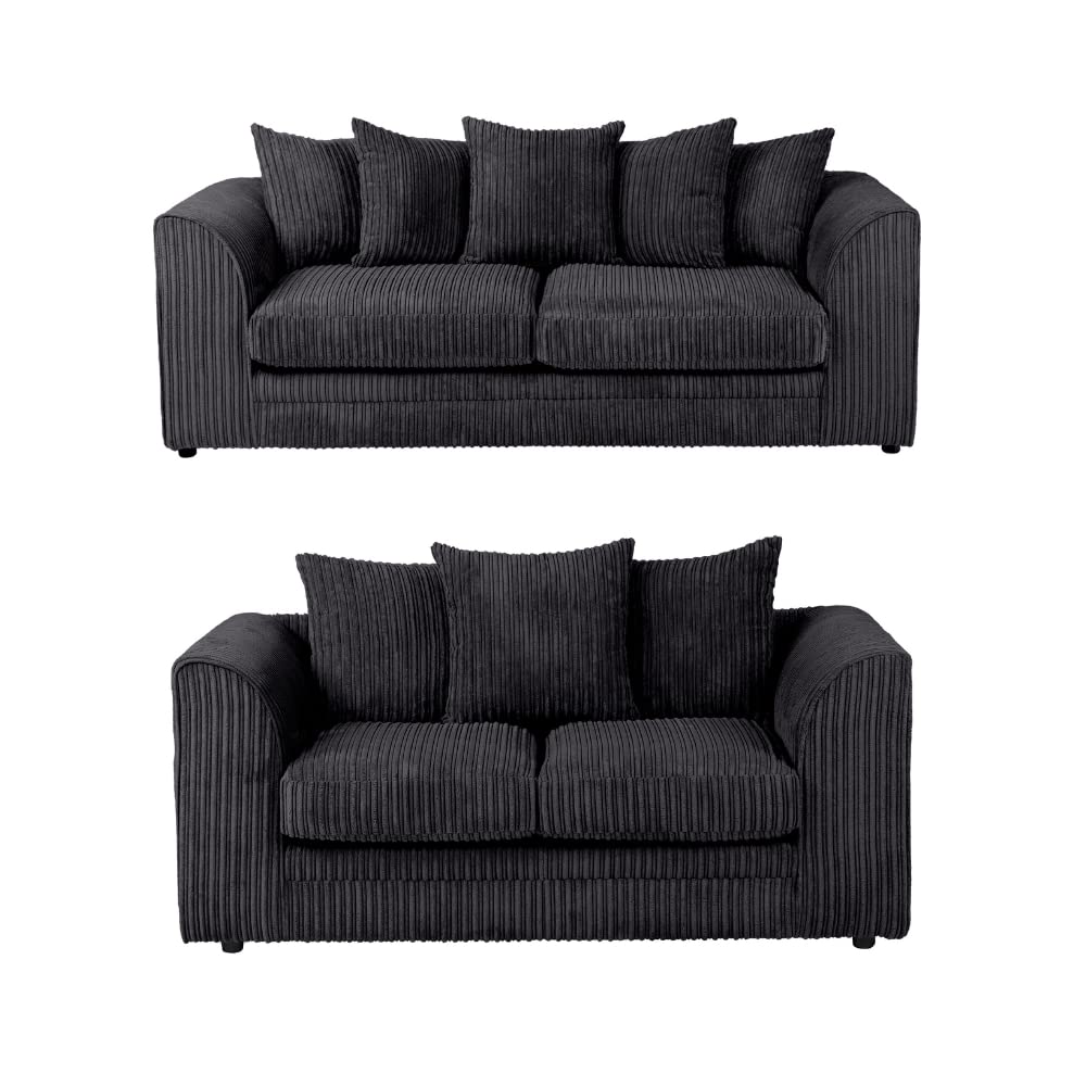 Dylan Jumbo Cord 3+2 Seater Fabric Sofa in Black Dylan Jumbo Cord 3+2 Seater Fabric Sofa in Black