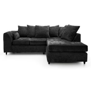 Dylan Chenille 4 Seater Fabric Corner Sofa in Black - Image 3
