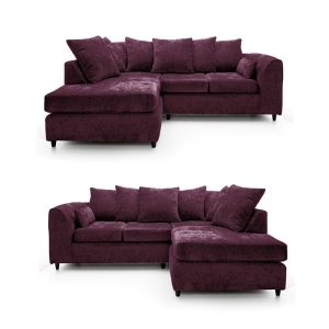 Dylan Chenille 4 Seater Fabric Corner Sofa in Aubergine