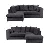 Dylan Jumbo Cord 4 Seater Fabric Corner Sofa in Black