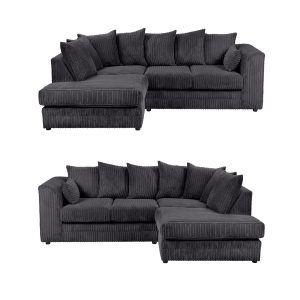 Dylan Jumbo Cord 4 Seater Fabric Corner Sofa in Black