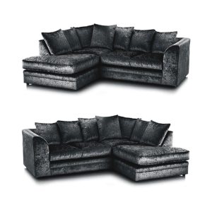 Dylan Crushed Velvet 4 Seater Fabric Corner Sofa in Black