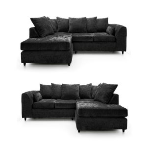 Luxury Life Furniture Dylan Chenille 4 Seater Fabric Corner Sofa in Black