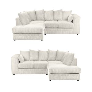 Luxury Life Furniture Dylan Jumbo Cord 4 Seater Fabric Corner Sofa in Cream