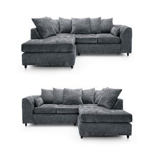 Luxury Life Furniture Dylan Chenille 4 Seater Fabric Corner Sofa in Grey