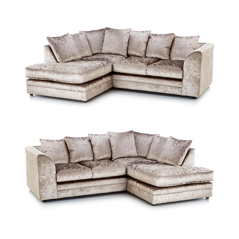 Dylan Crushed Velvet 4 Seater Fabric Corner Sofa in Mink Dylan Crushed Velvet 4 Seater Fabric Corner Sofa in Mink