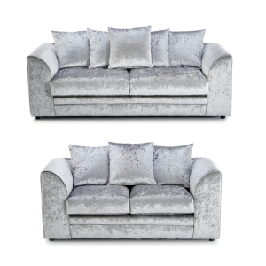 Dylan Crushed Velvet 3+2 Seater Fabric Sofa in Silver