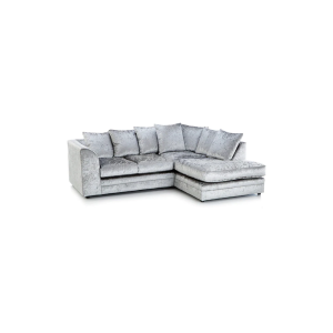 Dylan Crushed Velvet 4 Seater Fabric Corner Sofa in Silver - Image 6