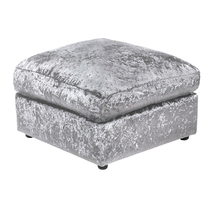 Dylan Crushed Velvet Fabric Footstool in Silver Dylan crushed velvet silver footstool