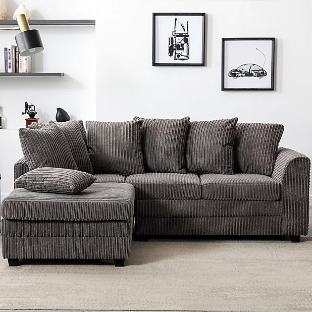 Dylan Jumbo Cord 4 Seater Fabric Corner Sofa in Grey Dylan Jumbo Cord 4 Seater Fabric Corner Sofa in Grey - Image 2