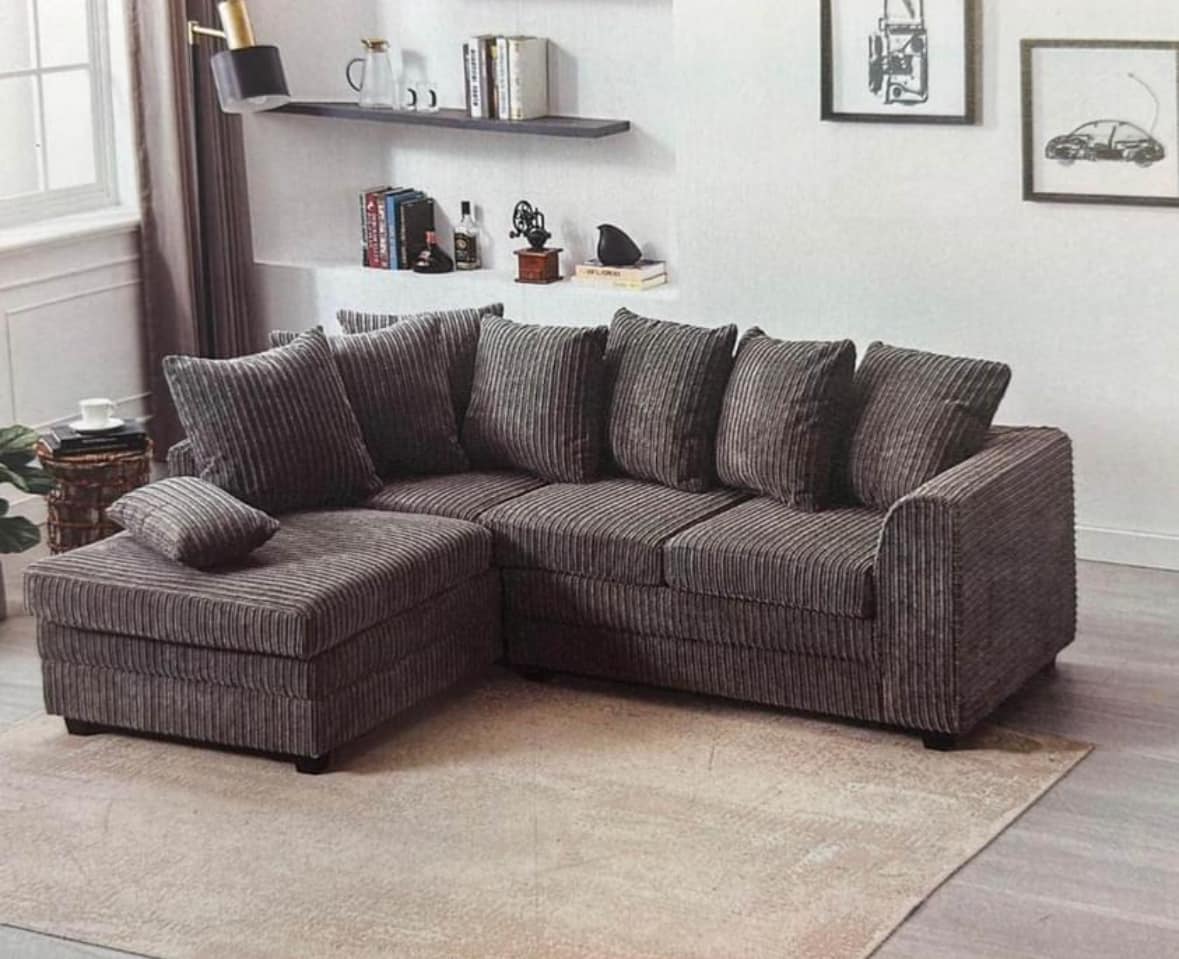 Dylan Jumbo Cord 4 Seater Fabric Corner Sofa in Grey Dylan Jumbo Cord 4 Seater Fabric Corner Sofa in Grey - Image 3