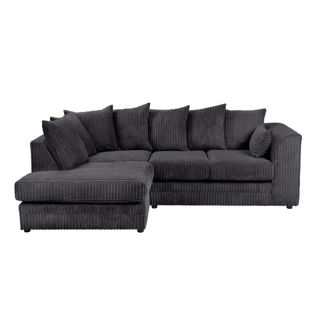 Dylan Jumbo Cord 4 Seater Fabric Corner Sofa in Black