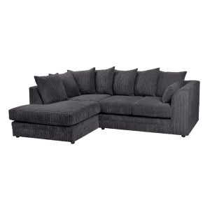 Dylan Jumbo Cord 4 Seater Fabric Corner Sofa in Black - Image 4