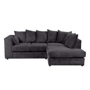 Dylan Jumbo Cord 4 Seater Fabric Corner Sofa in Black - Image 7