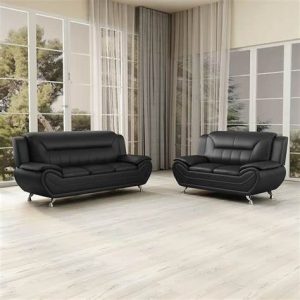 Eclipse Leather 3+2 Seater Sofa in Black Eclipse Leather 3+2 Seater Sofa in Black - Image 4