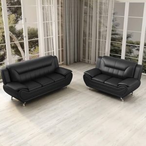 Eclipse Leather 3+2 Seater Sofa in Black