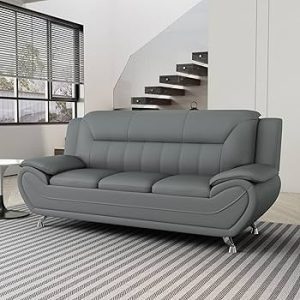 Eclipse Leather 3+2 Seater Sofa in Grey - Image 4