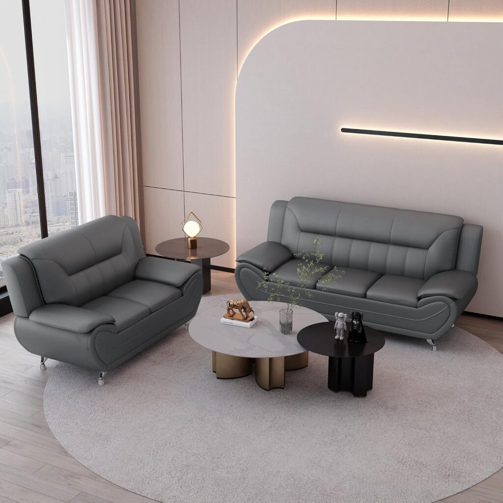 Eclipse Leather 3+2 Seater Sofa in Grey