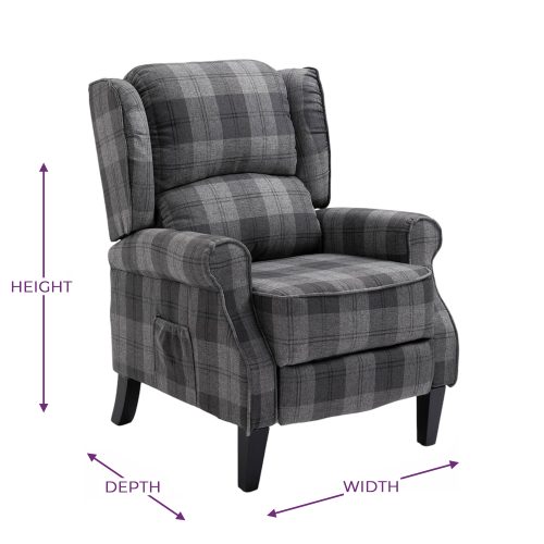 Eaton Push Back Recliner Grey Tartan Dimensions