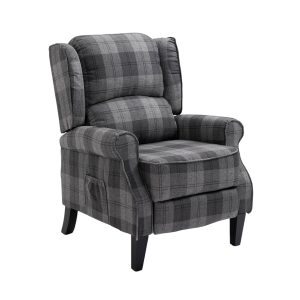 Estonia Pushback Recliner Armchair in Grey Tartan