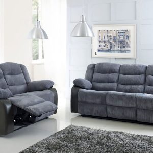 Roma Jumbo Cord with Leather Sofa 3+2 Seater Fabric Recliner Sofa in Grey with Black Roma Jumbo Cord with Leather Sofa 3+2 Seater Fabric Recliner Sofa in Grey with Black - Image 3