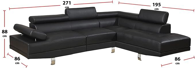 Fidenza Leather 4-5 Seater Corner Sofa in Black