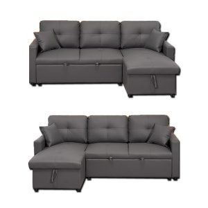 Alternative view of Newport Leather 3 Seater Pullout Sofa Bed in Grey with Storage Compartment