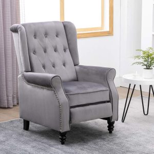 Antwerp Velvet Pushback Recliner Wingback Armchair in Grey - Image 3