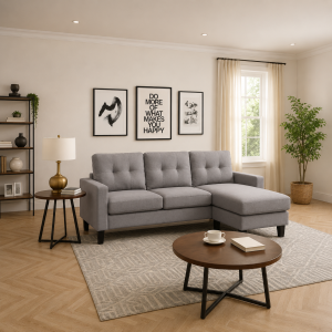 Luna Linen Fabric 3 Seater Convertible Sectional Sofa in Grey