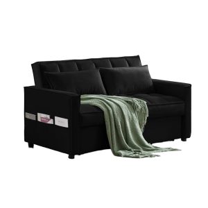 Madrid Velvet 2 Seater Pullout Sofa Bed in Black