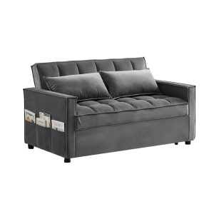Madrid Velvet 2 Seater Pullout Sofa Bed in Grey