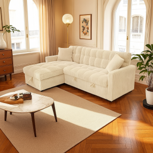 Alternative view of Modena Jumbo Cord 3 Seater Pull-Out Sofa Bed with Reversible Storage Chaise - Cream
