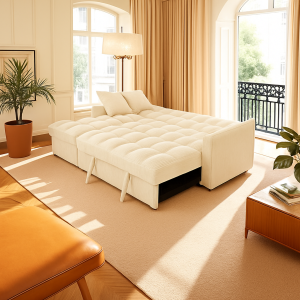 Modena Jumbo Cord 3 Seater Pull-Out Sofa Bed with Reversible Storage Chaise - Cream - Image 5