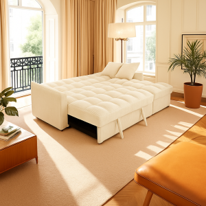 Modena Jumbo Cord 3 Seater Pull-Out Sofa Bed with Reversible Storage Chaise - Cream - Image 10