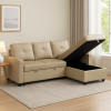 Newport Leather 3 Seater Pullout Sofa Bed in Beige with Storage Compartment