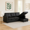 Newport Leather 3 Seater Pullout Sofa Bed in Black with Storage Compartment