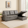 Newport Leather 3 Seater Pullout Sofa Bed in Grey with Storage Compartment