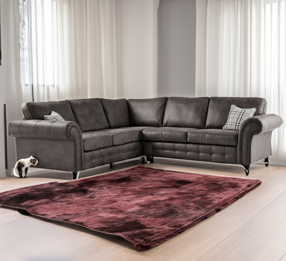 Oakland Suede 4-5 Seater Corner Sofa in Charcoal Black Fabric Oakland Suede 4-5 Seater Corner Sofa in Charcoal Black Fabric