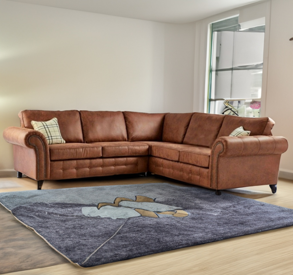 Oakland Suede 4-5 Seater Corner Sofa in Tan Brown Fabric Oakland Suede 4-5 Seater Corner Sofa in Tan Brown Fabric