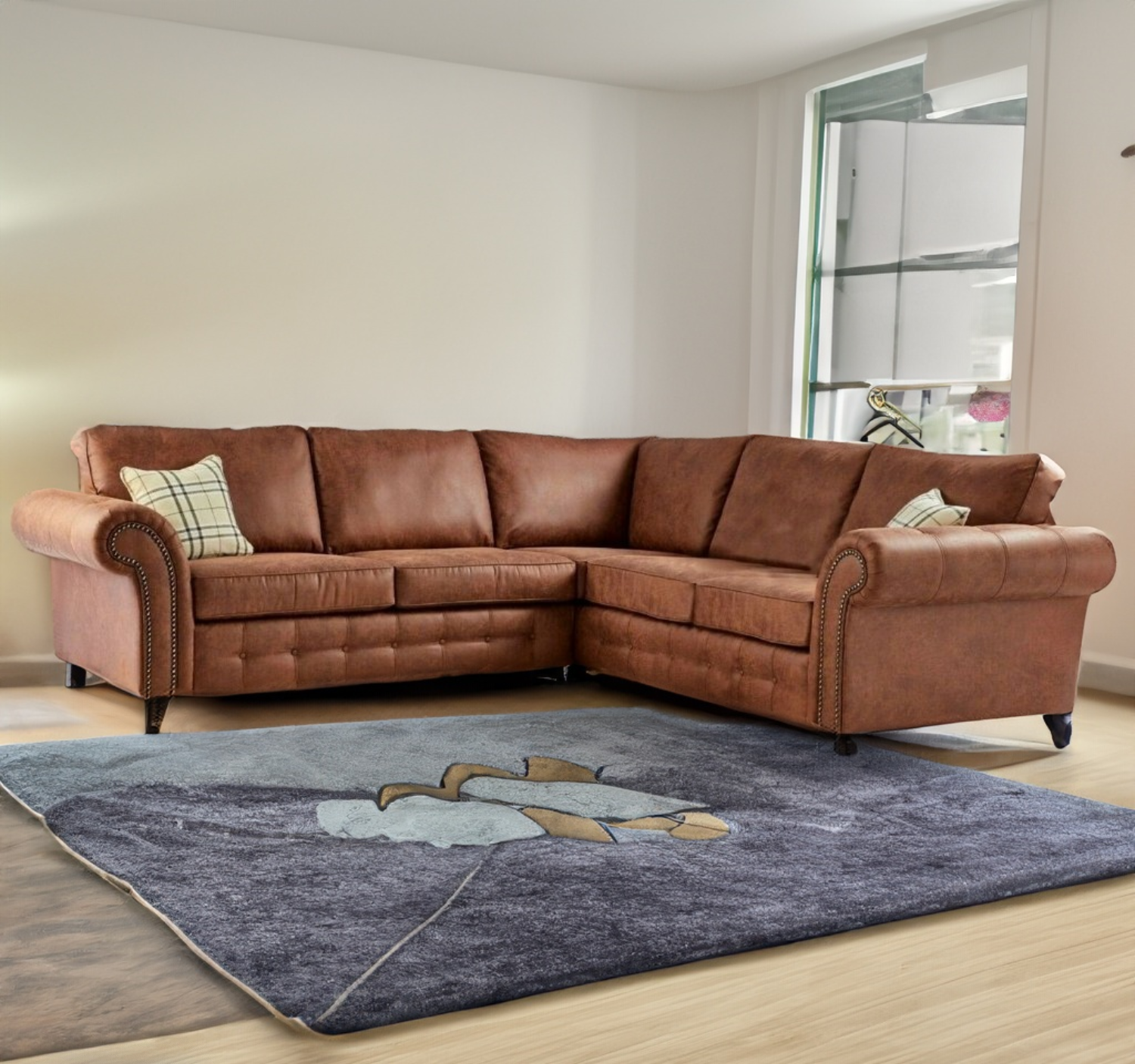 Oakland Suede 4-5 Seater Corner Sofa in Tan Brown Fabric Oakland Suede 4-5 Seater Corner Sofa in Tan Brown Fabric - Image 2