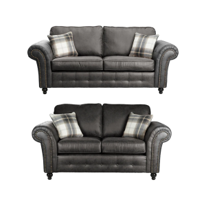 Oakland Suede Sofa 3+2 Seater Fabric Sofa in Charcoal Black