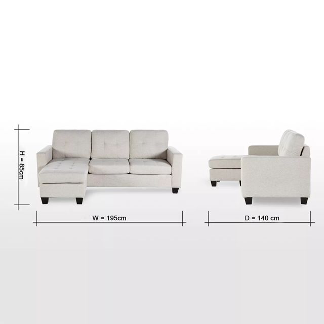 Luna Linen Fabric 3 Seater Convertible Sectional Sofa in Grey Luna Linen Fabric 3 Seater Convertible Sectional Sofa in Grey