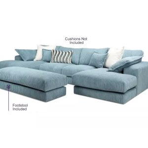 Rest Jumbo Cord Fabric Double Ended Chaise Sofa with Footstool in Sky Blue