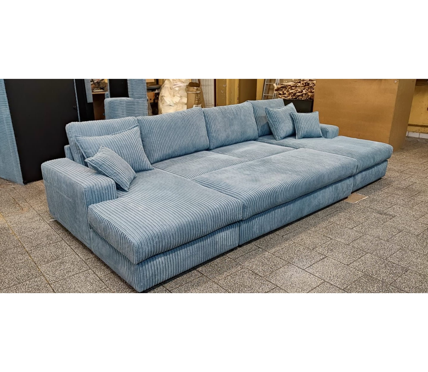 Rest Jumbo Cord Fabric Double Ended Chaise Sofa with Footstool in Sky Blue Rest Jumbo Cord Fabric Double Ended Chaise Sofa with Footstool in Sky Blue - Image 6