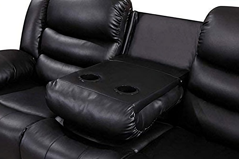 Roma Leather Black Sofa 3+2 Seater Recliner Sofa in Black