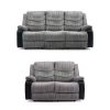 Roma Jumbo Cord with Leather Sofa 3+2 Seater Fabric Recliner Sofa in Grey with Black